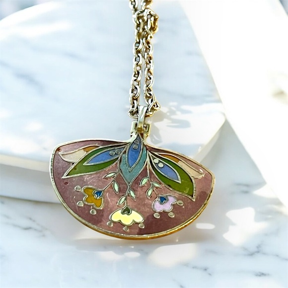 Vintage Cloisonné Floral Fan Necklace - Picture 4 of 4
